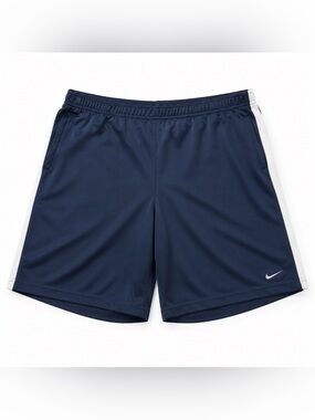Nike Mens Navy Blue Athletic Shorts White Side Panel Training Gym Pockets L‎